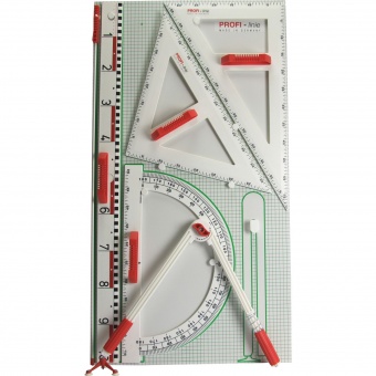 Gerätetafel-Satz mit magnetischen Geräten, mit Dezimeterlineal, Zirkel, Winkelmesser, 